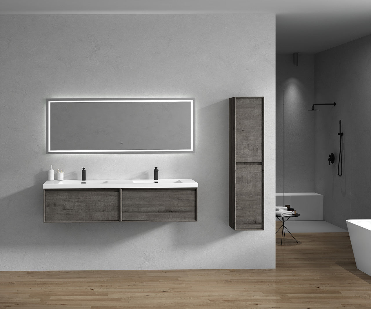 BELLA ''72 inch Double sink WALL MOUNTED VANITY WITH ACRYLIC TOP
