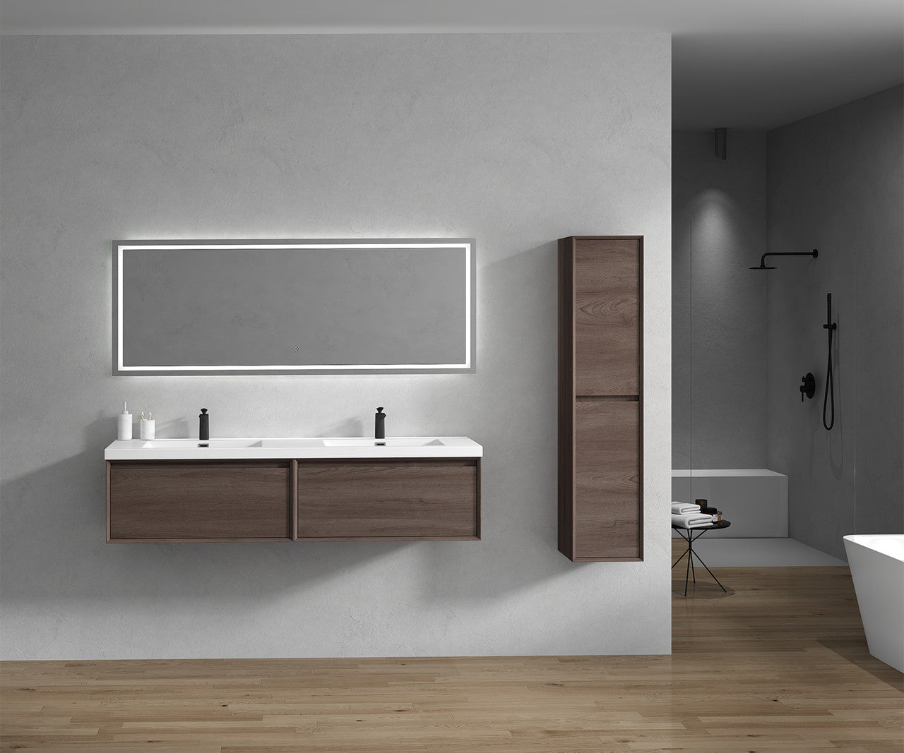 BELLA ''72 inch Double sink WALL MOUNTED VANITY WITH ACRYLIC TOP