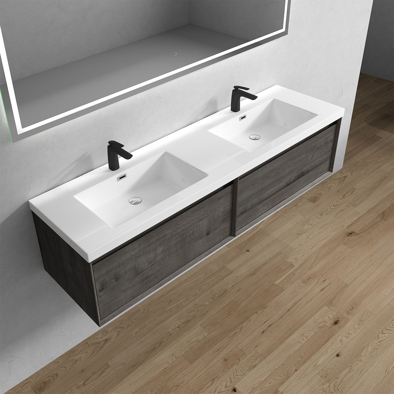 BELLA ''72 inch Double sink WALL MOUNTED VANITY WITH ACRYLIC TOP