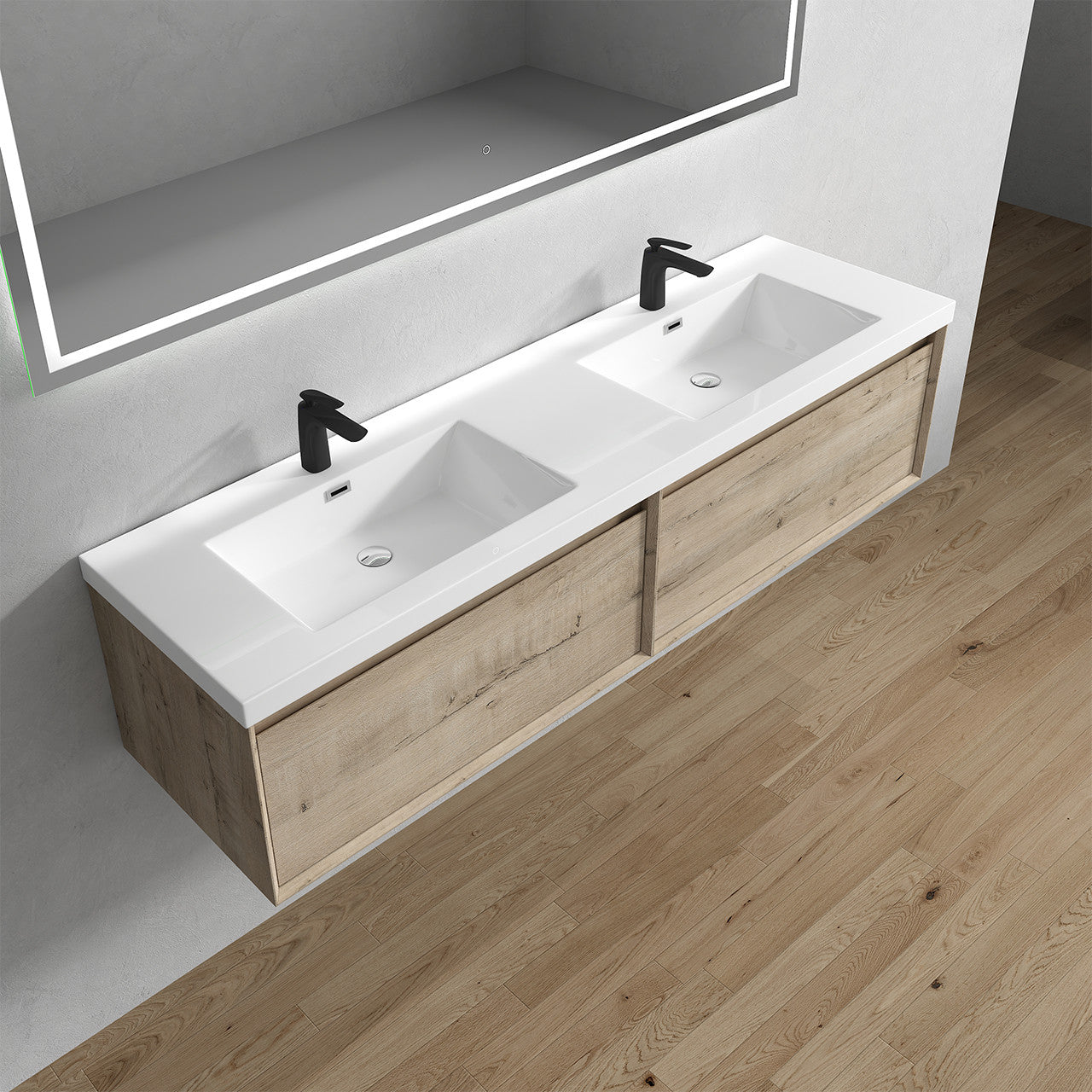 BELLA ''72 inch Double sink WALL MOUNTED VANITY WITH ACRYLIC TOP