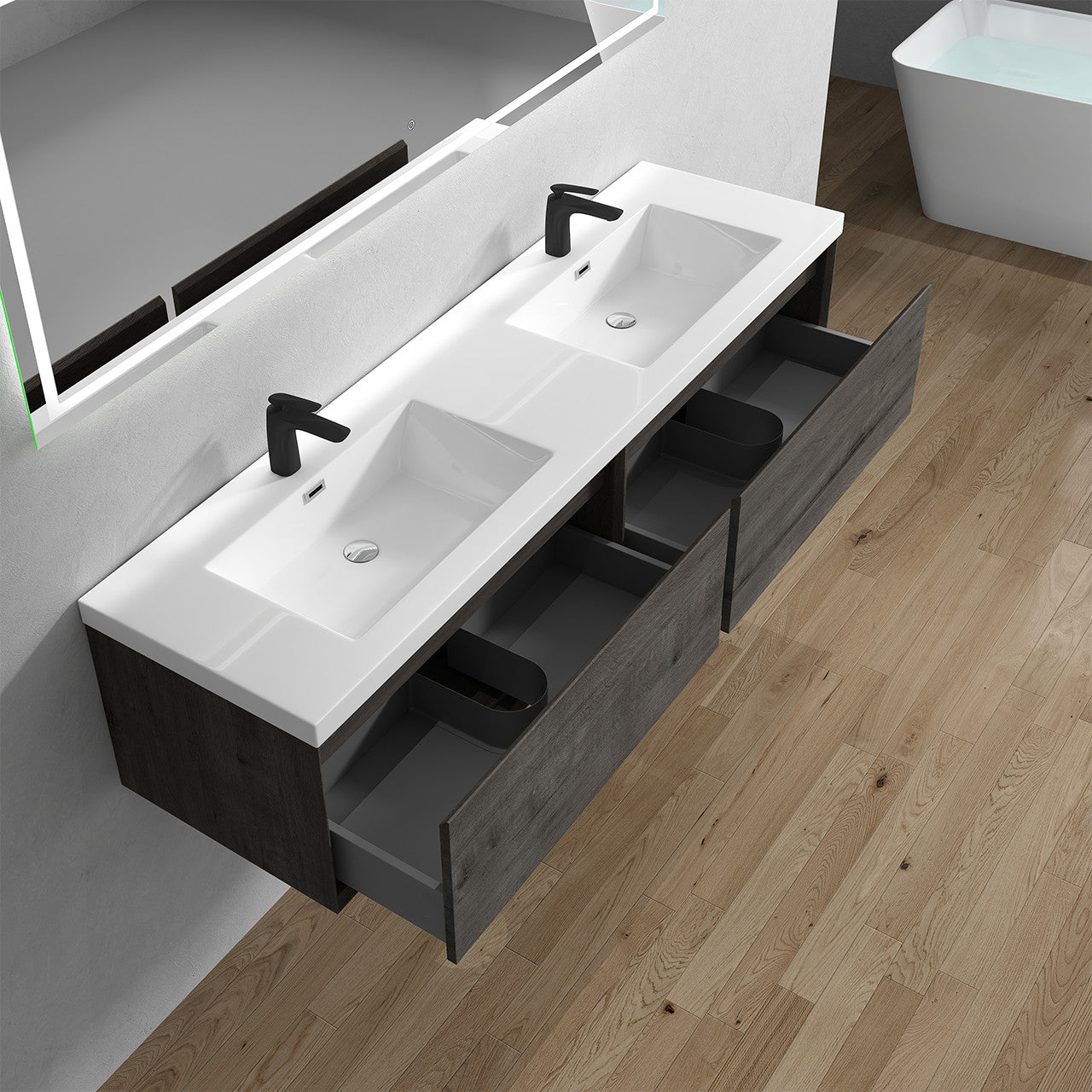 BELLA ''72 inch Double sink WALL MOUNTED VANITY WITH ACRYLIC TOP