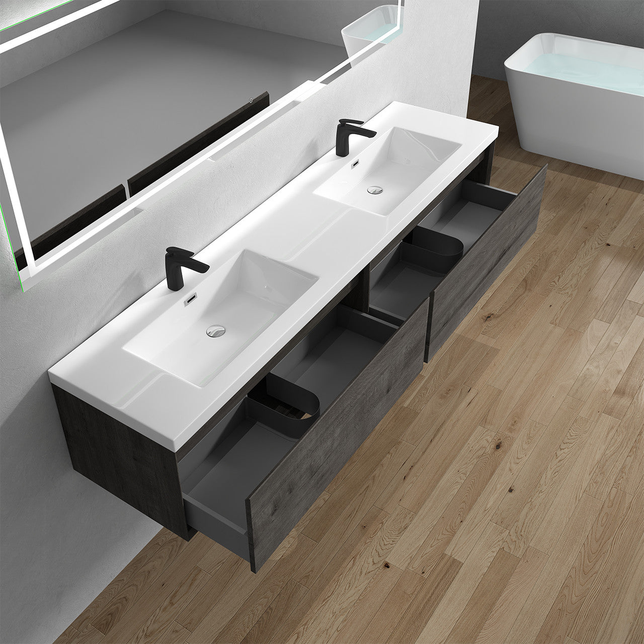 BELLA ''84inch WALL MOUNTED VANITY WITH ACRYLIC TOP