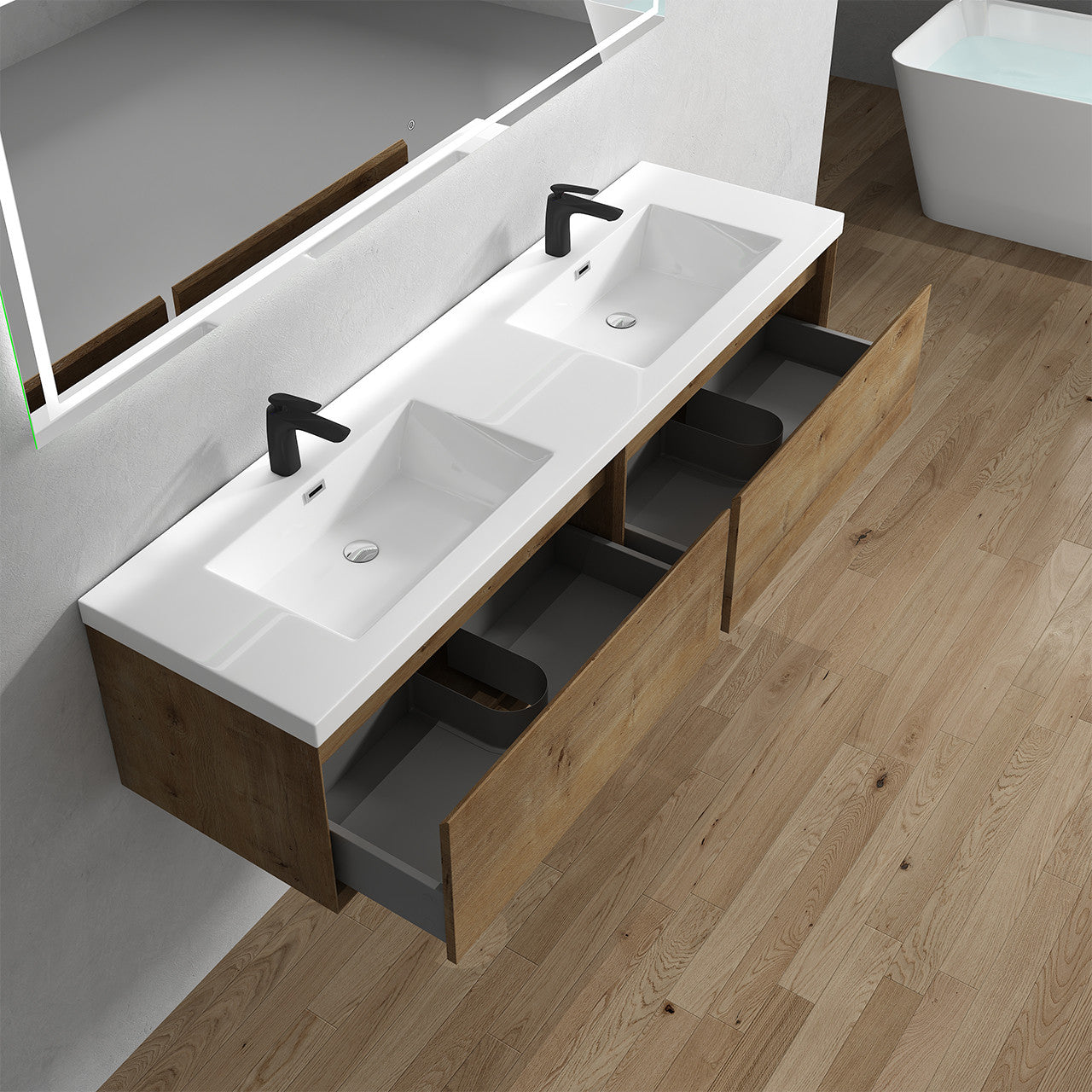 BELLA ''72 inch Double sink WALL MOUNTED VANITY WITH ACRYLIC TOP