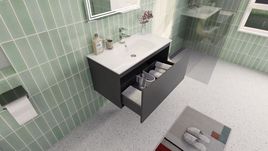 AIPO 36 Inch Wall Mounted Vanity with PVC Sink