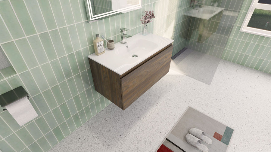 AIPO 36 Inch Wall Mounted Vanity with PVC Sink