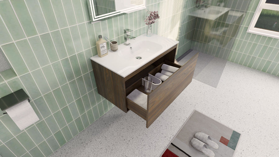 AIPO 36 Inch Wall Mounted Vanity with PVC Sink