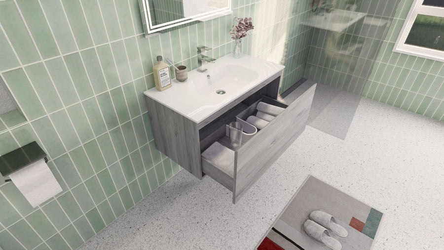 AIPO 36 Inch Wall Mounted Vanity with PVC Sink