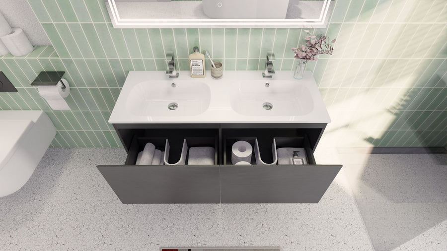 AIPO 48 Inch Double Sink Wall Mounted Vanity with PVC Sink