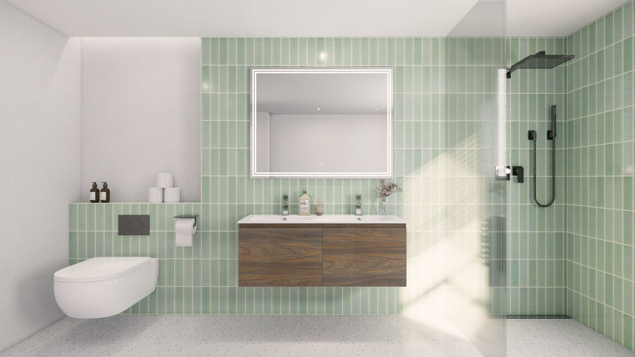 AIPO 48 Inch Double Sink Wall Mounted Vanity with PVC Sink