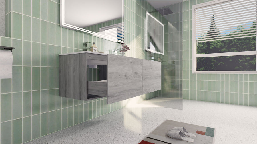 AIPO 48 Inch Double Sink Wall Mounted Vanity with PVC Sink