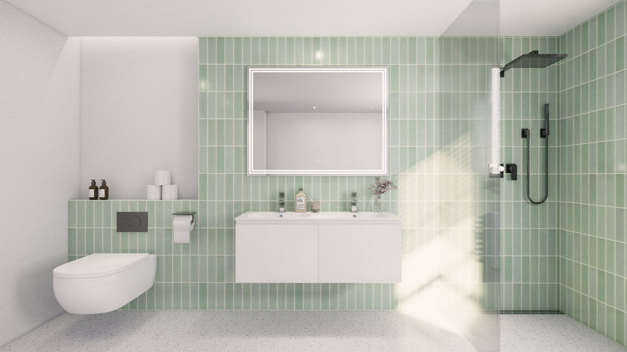 AIPO 48 Inch Double Sink Wall Mounted Vanity with PVC Sink