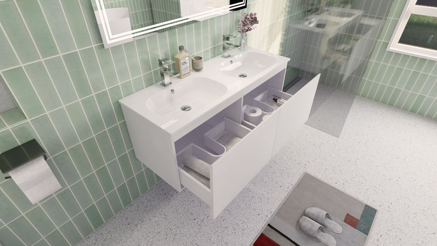 AIPO 48 Inch Double Sink Wall Mounted Vanity with PVC Sink