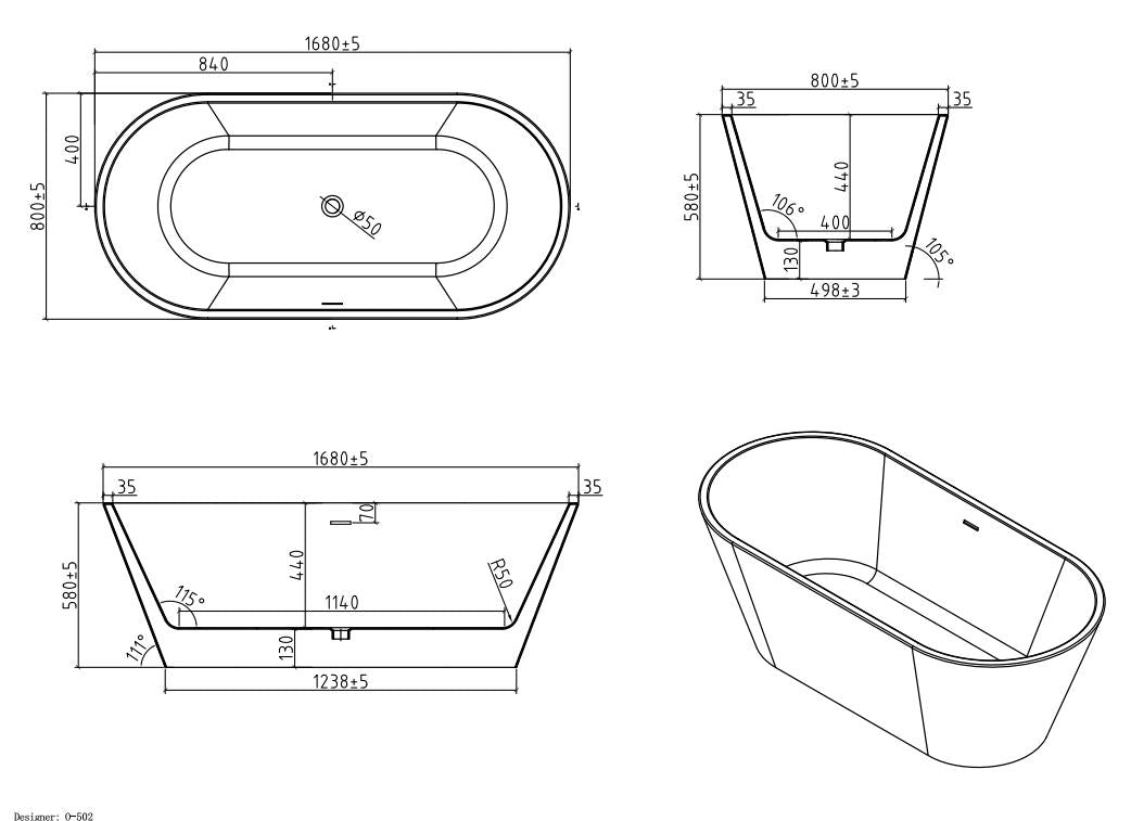 Skysea- Freestanding Soaking Acrylic Bathtub