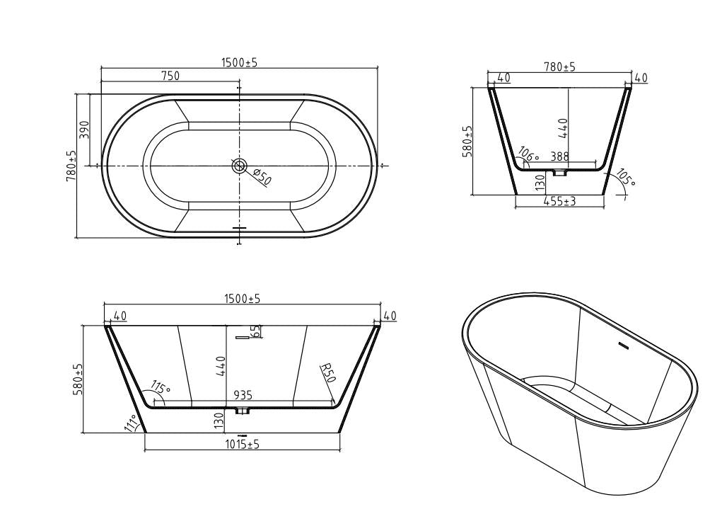 Skysea- Freestanding Soaking Acrylic Bathtub