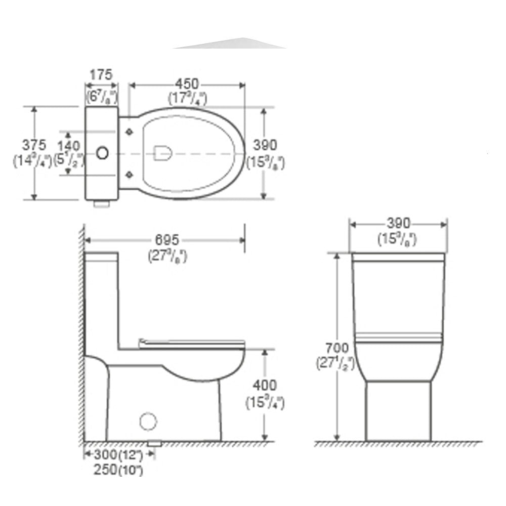 K-0324 One Piece 28" Toilet Dual Flush 10 min installation
