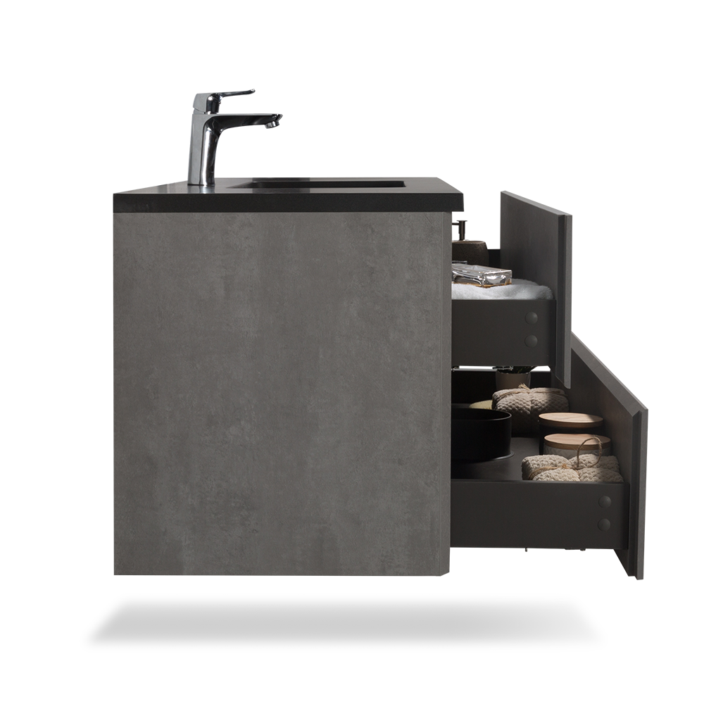 Ada-Wall Mounted Bathroom Vanity with Black Quartz Integrated Top and Sink
