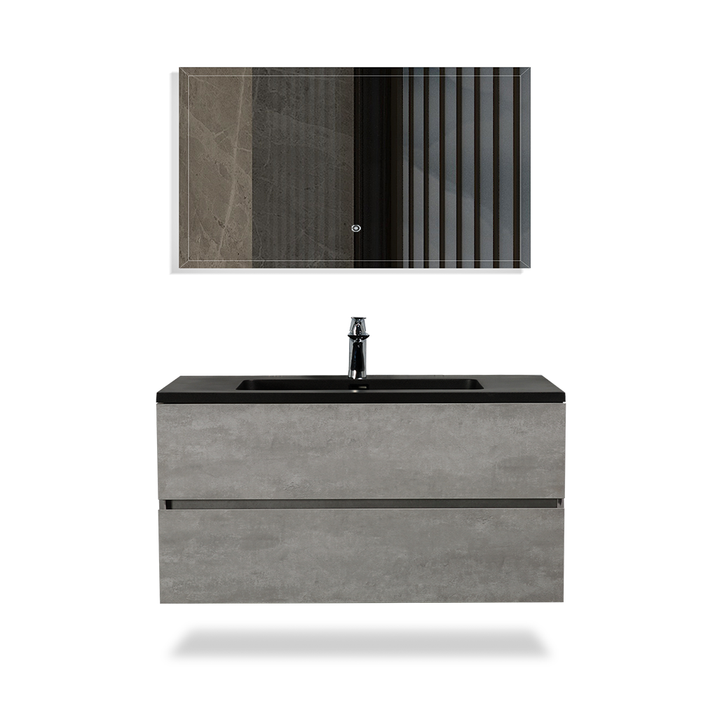 Ada-Wall Mounted Bathroom Vanity with Black Quartz Integrated Top and Sink