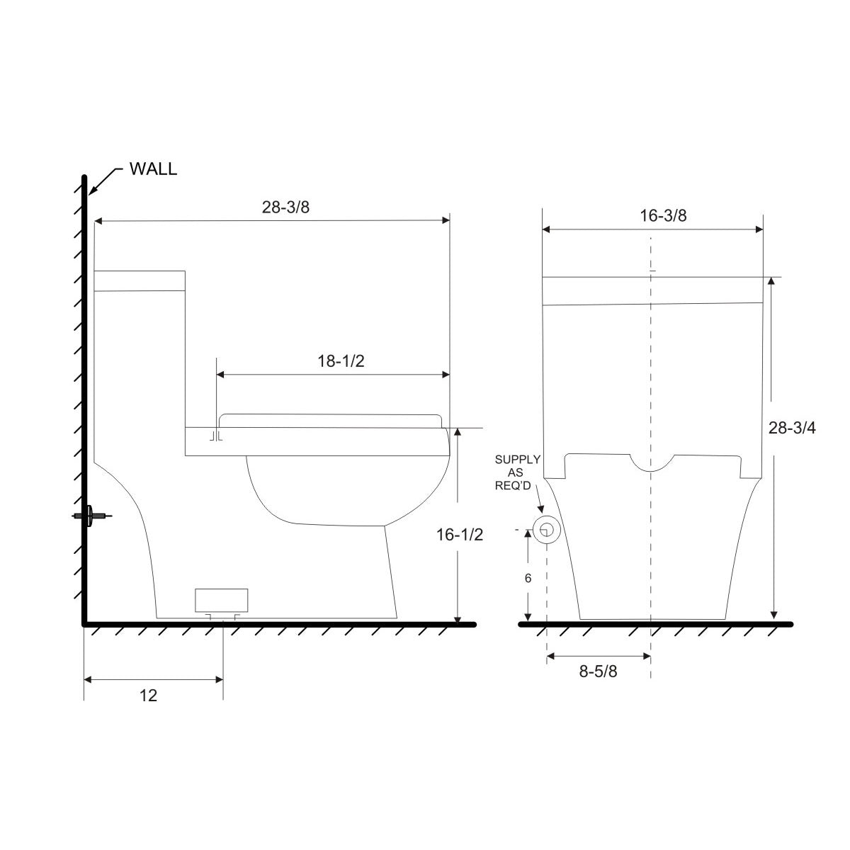T-2176 One Piece 28 3/8"Toilet 28 Powerful Flush/ ADA 10 min installation