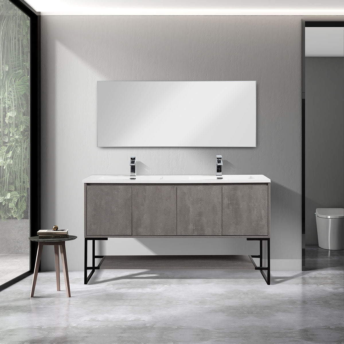 Allen V9006 60inch Cement Grey Double Sink Vanity & resin Sink