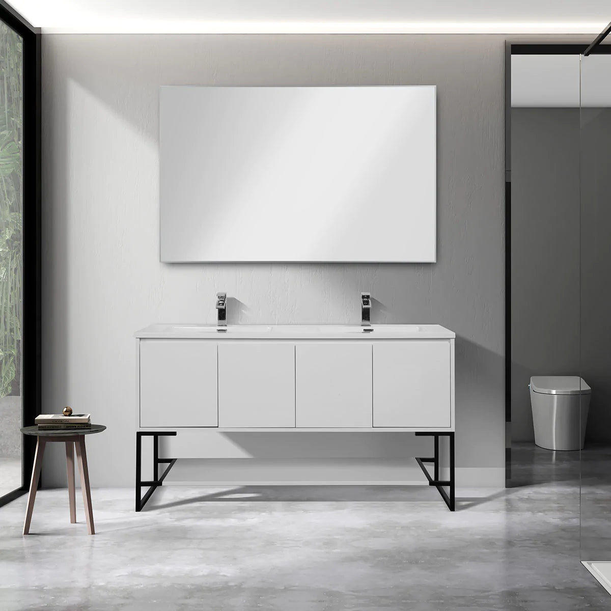 Allen V9006 60inch Glossy white double sink Vanity & resin Sink