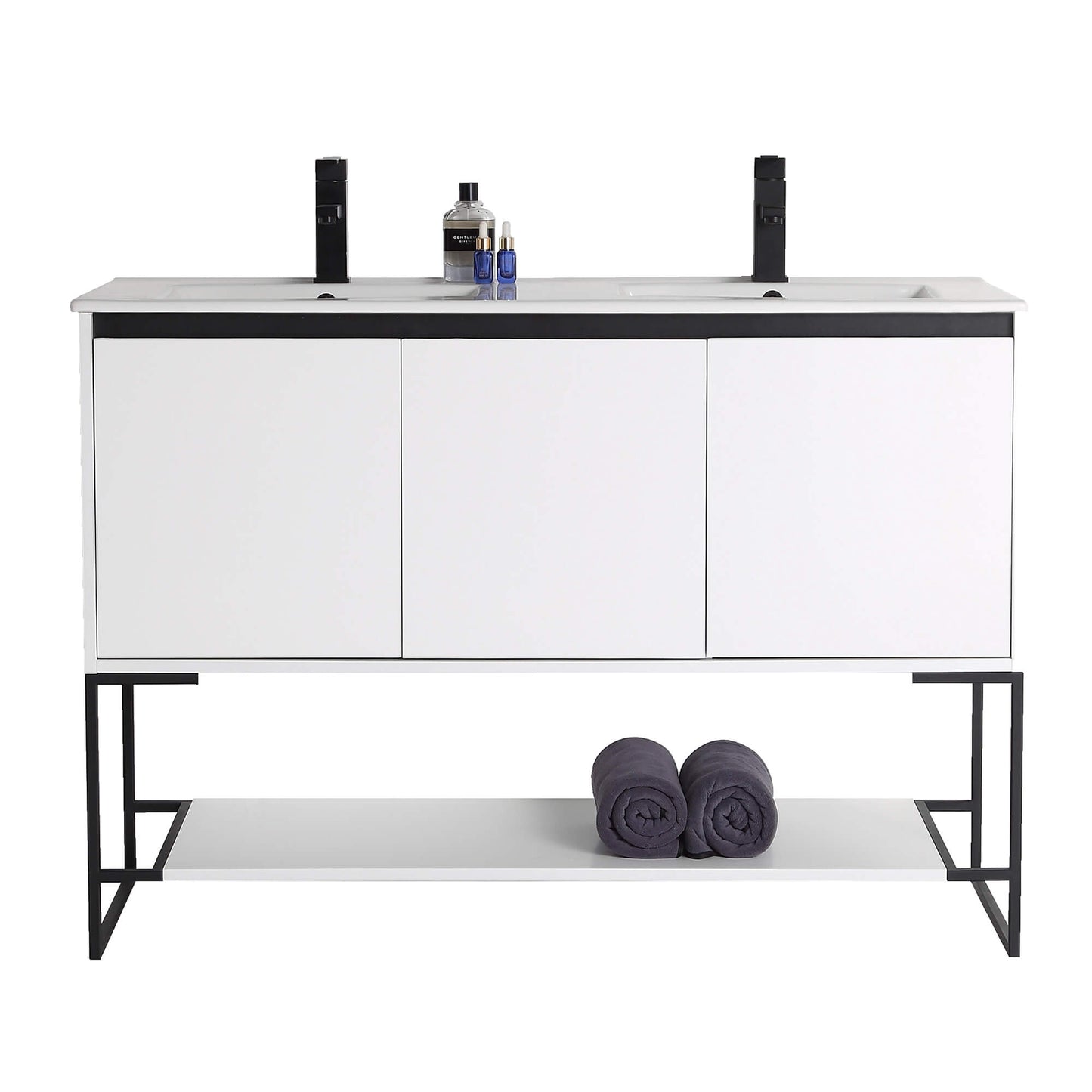 Allen-Freestanding Matte White Bathroom Vanity with Integrated Top and Sink
