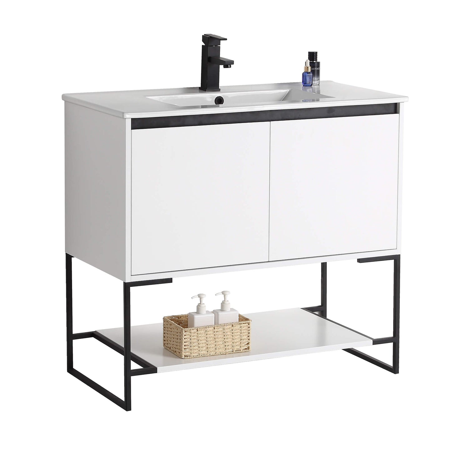 Allen-Freestanding Matte White Bathroom Vanity with Integrated Top and Sink