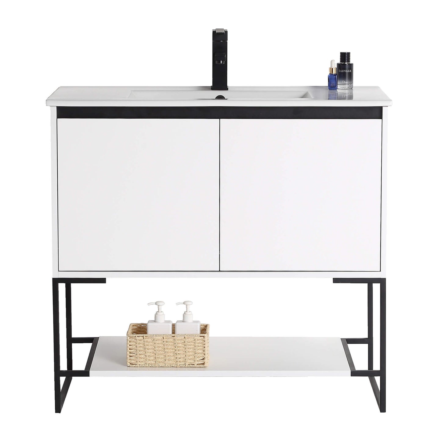Allen-Freestanding Matte White Bathroom Vanity with Integrated Top and Sink