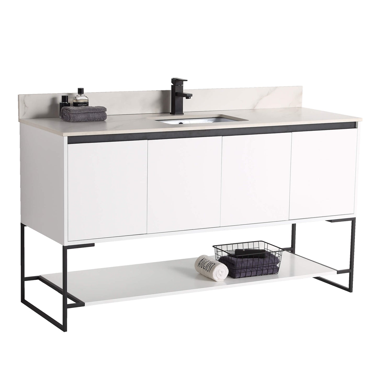 Allen-Freestanding Matte White Bathroom Vanity with Integrated Top and Sink