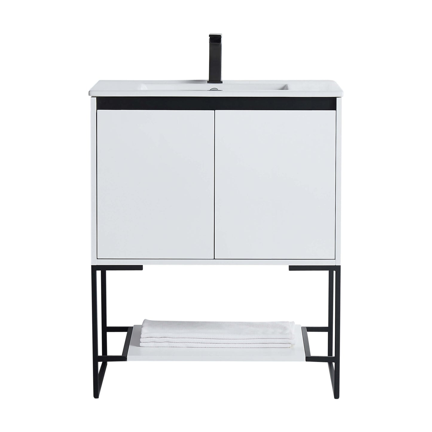 Allen-Freestanding Matte White Bathroom Vanity with Integrated Top and Sink
