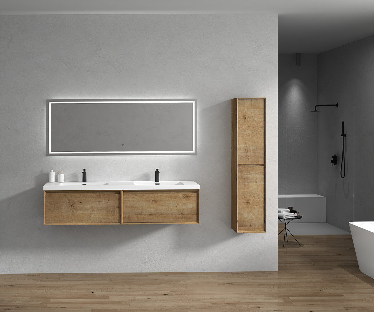 BELLA ''72 inch Double sink WALL MOUNTED VANITY WITH ACRYLIC TOP