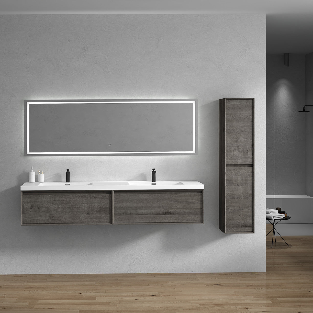 BELLA ''84inch WALL MOUNTED VANITY WITH ACRYLIC TOP