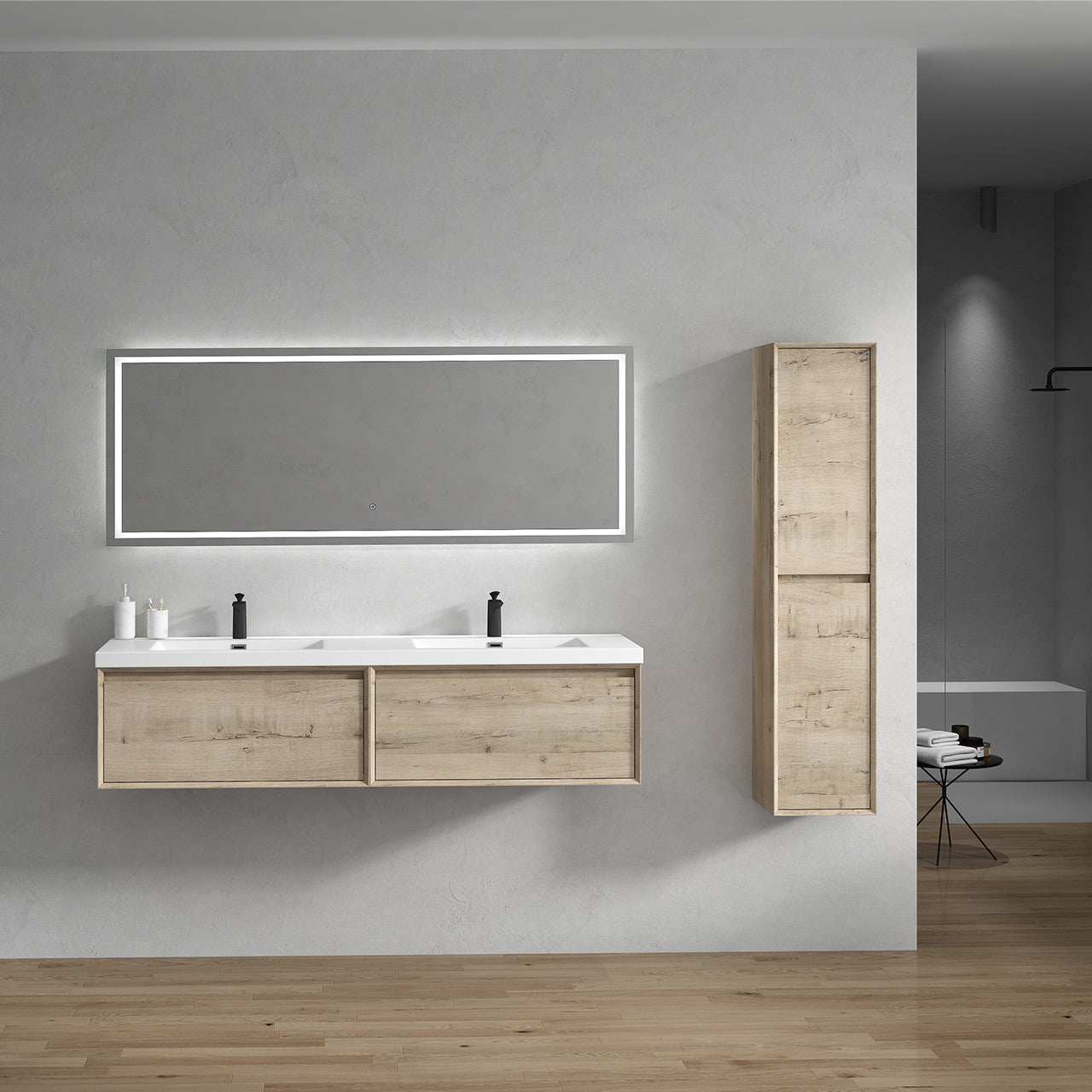 BELLA ''72 inch Double sink WALL MOUNTED VANITY WITH ACRYLIC TOP