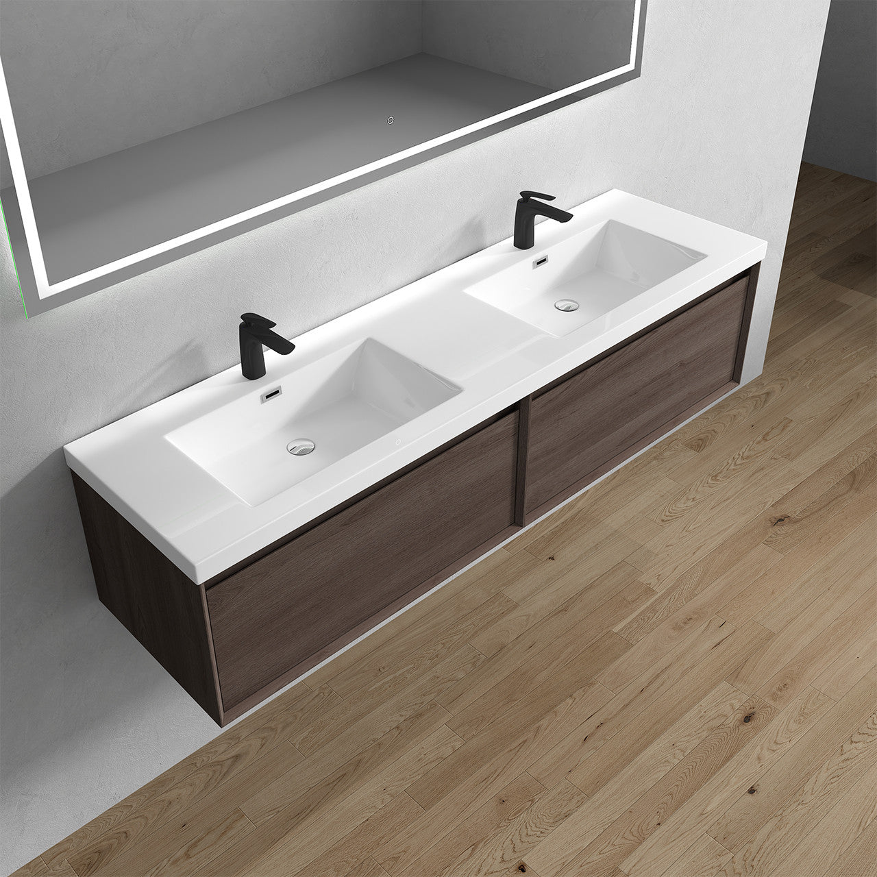 BELLA ''72 inch Double sink WALL MOUNTED VANITY WITH ACRYLIC TOP