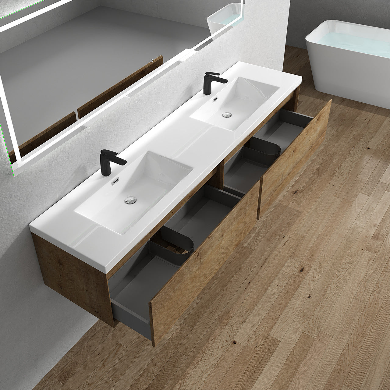 BELLA ''84inch WALL MOUNTED VANITY WITH ACRYLIC TOP