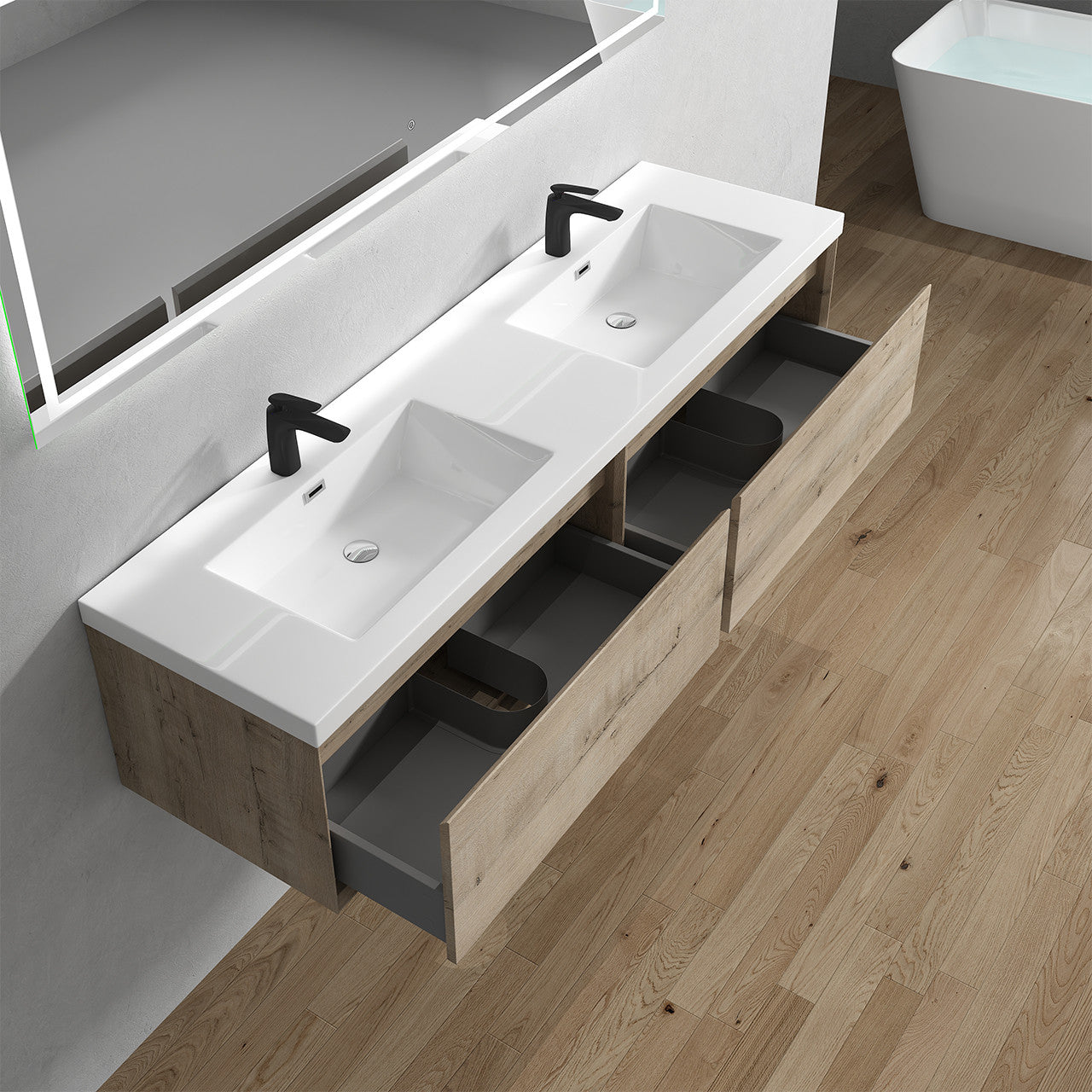 BELLA ''72 inch Double sink WALL MOUNTED VANITY WITH ACRYLIC TOP