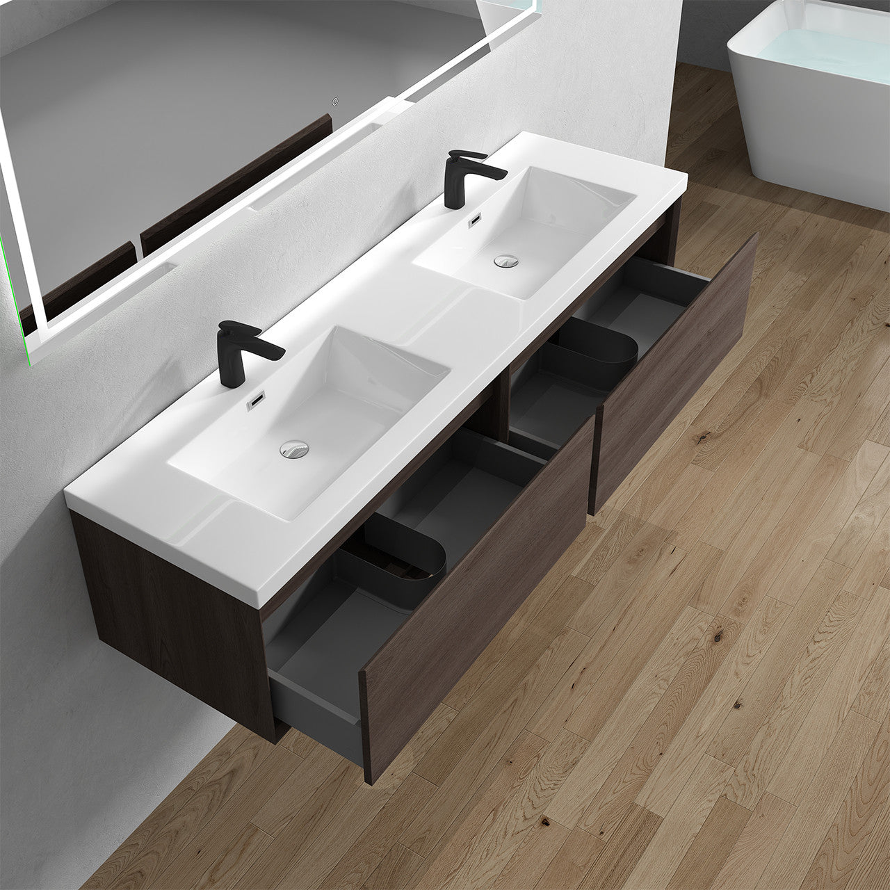 BELLA ''72 inch Double sink WALL MOUNTED VANITY WITH ACRYLIC TOP