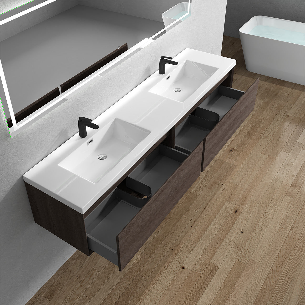 BELLA ''84inch WALL MOUNTED VANITY WITH ACRYLIC TOP