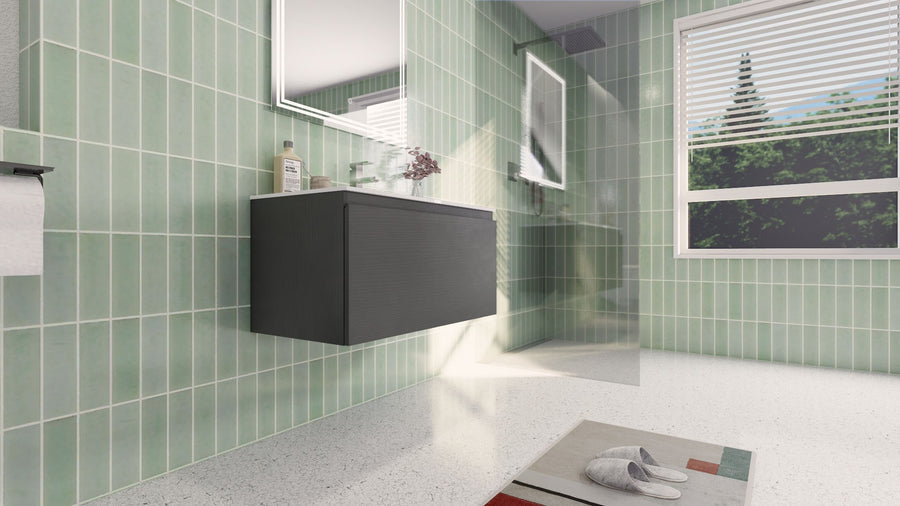 AIPO 36 Inch Wall Mounted Vanity with PVC Sink
