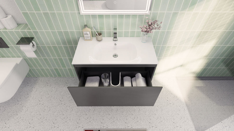 AIPO 36 Inch Wall Mounted Vanity with PVC Sink