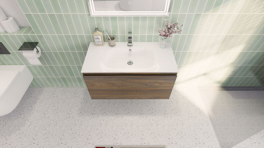 AIPO 36 Inch Wall Mounted Vanity with PVC Sink