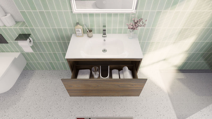 AIPO 36 Inch Wall Mounted Vanity with PVC Sink