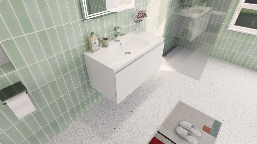 AIPO 36 Inch Wall Mounted Vanity with PVC Sink