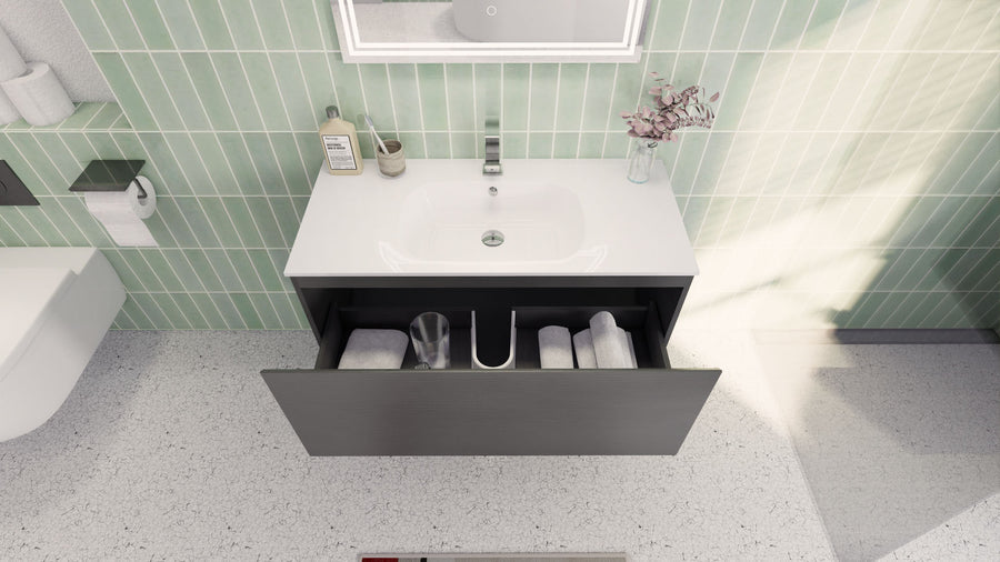 AIPO 40 Inch Wall Mounted Vanity with PVC Sink