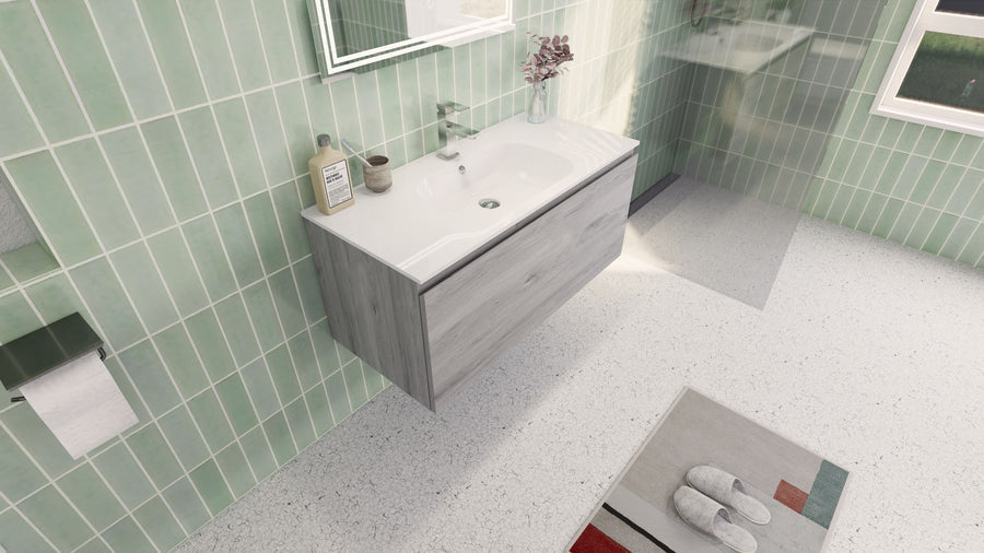 AIPO 48 Inch Wall Mounted Vanity with PVC Sink