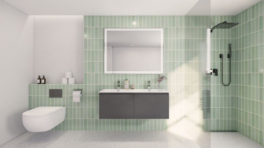 AIPO 48 Inch Double Sink Wall Mounted Vanity with PVC Sink