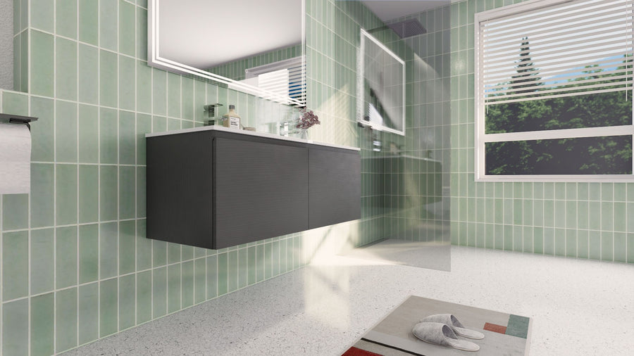 AIPO 48 Inch Double Sink Wall Mounted Vanity with PVC Sink