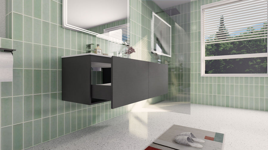 AIPO 48 Inch Double Sink Wall Mounted Vanity with PVC Sink
