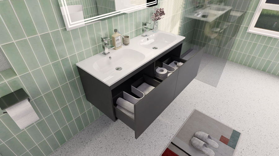 AIPO 48 Inch Double Sink Wall Mounted Vanity with PVC Sink