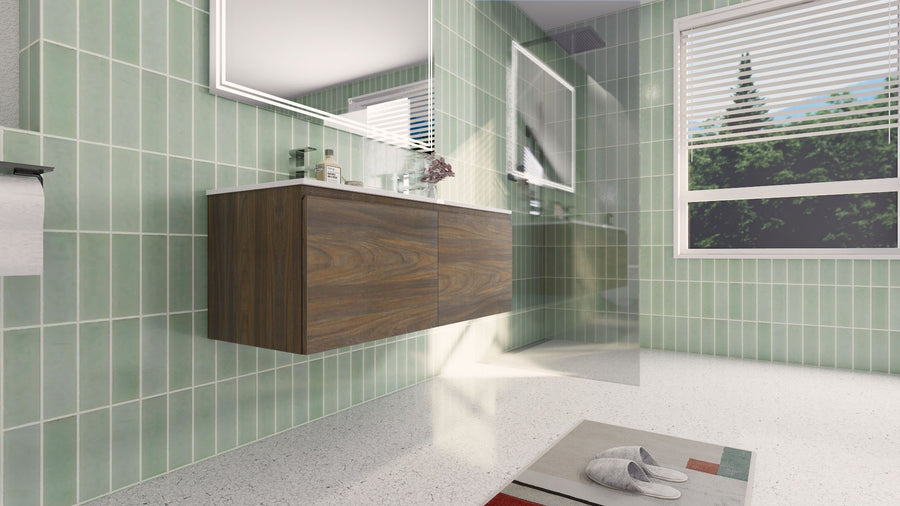 AIPO 48 Inch Double Sink Wall Mounted Vanity with PVC Sink
