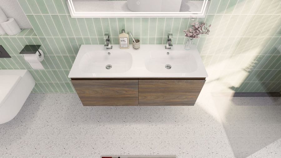 AIPO 48 Inch Double Sink Wall Mounted Vanity with PVC Sink